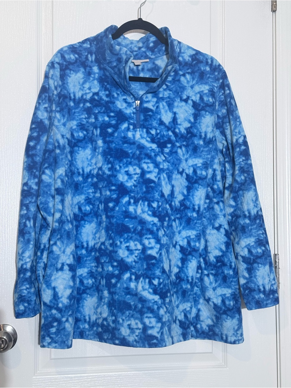Woman Within Blue Tie-Dye Quarter-Zip Fleece Pullover